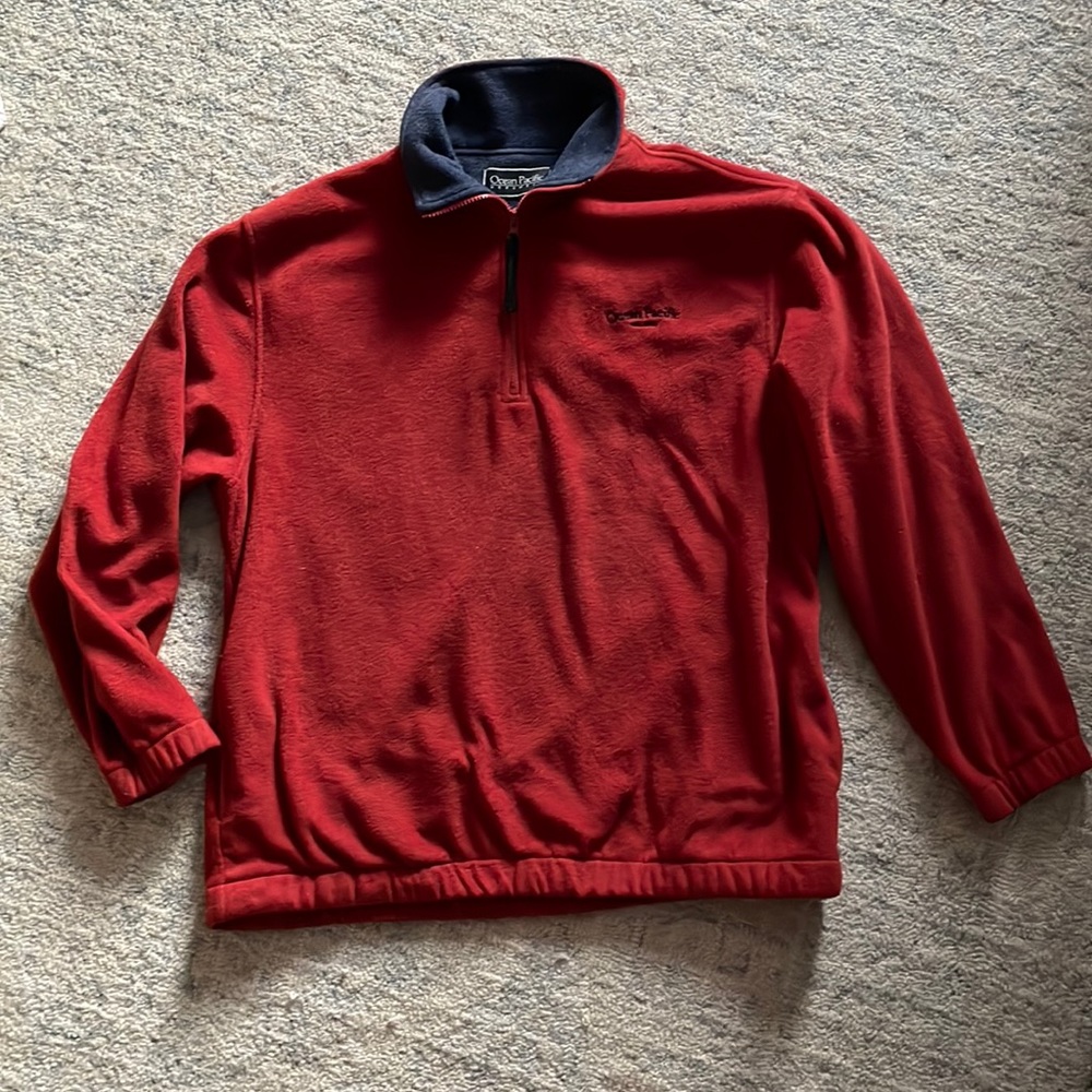 Vintage Ocean Pacific Mens Spell Out Half Zip Fleece Pullover Sweater Maroon XL